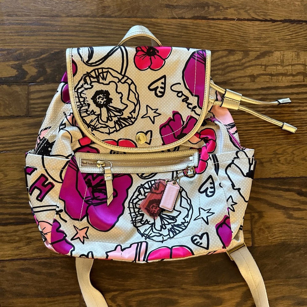 Coach Pink and Cream Floral Backpack